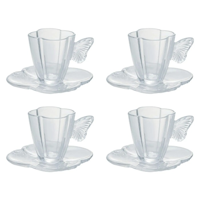 Conjunto de Xícaras com Pires 4 Peças de Vidro Wolff Butterfly Conjunto de Xícaras com Pires 4 Peças de Vidro Wolff Butterfly