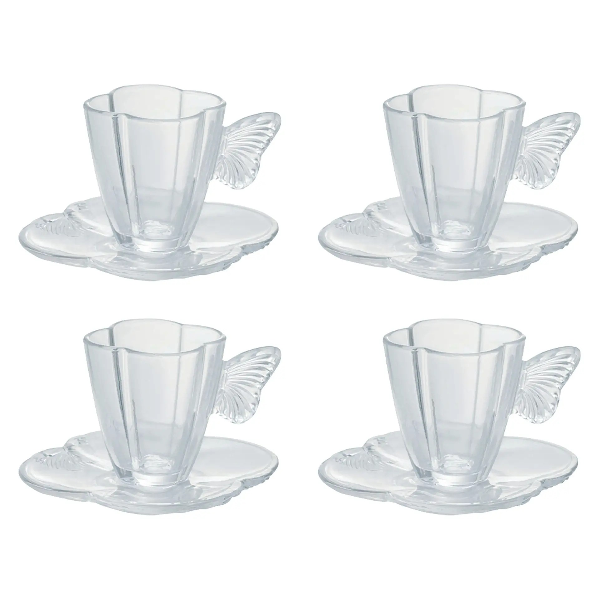 Conjunto de Xícaras com Pires 4 Peças de Vidro Wolff Butterfly